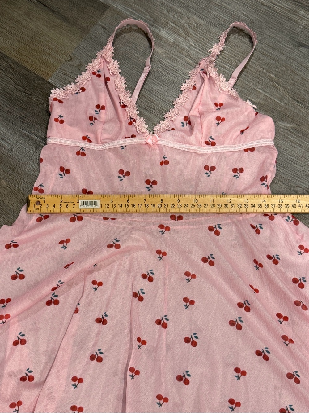 Pink Cherry Print Ruffle Slip Dress - Picture 2 of 3